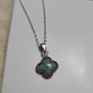 Sterling Silver Natural Amazonite Clover Necklace